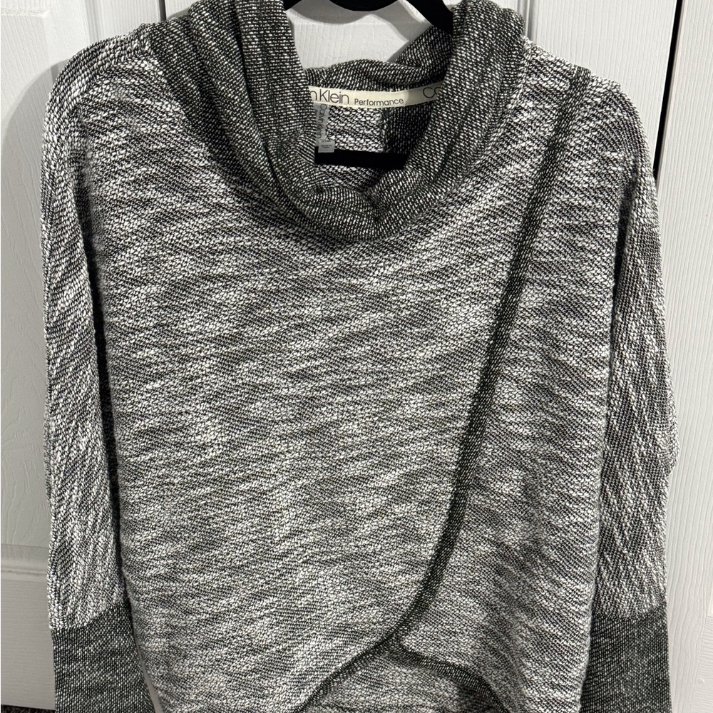 Calvin Klein Gray Cowl Neck Sweater with Soft Knit Texture